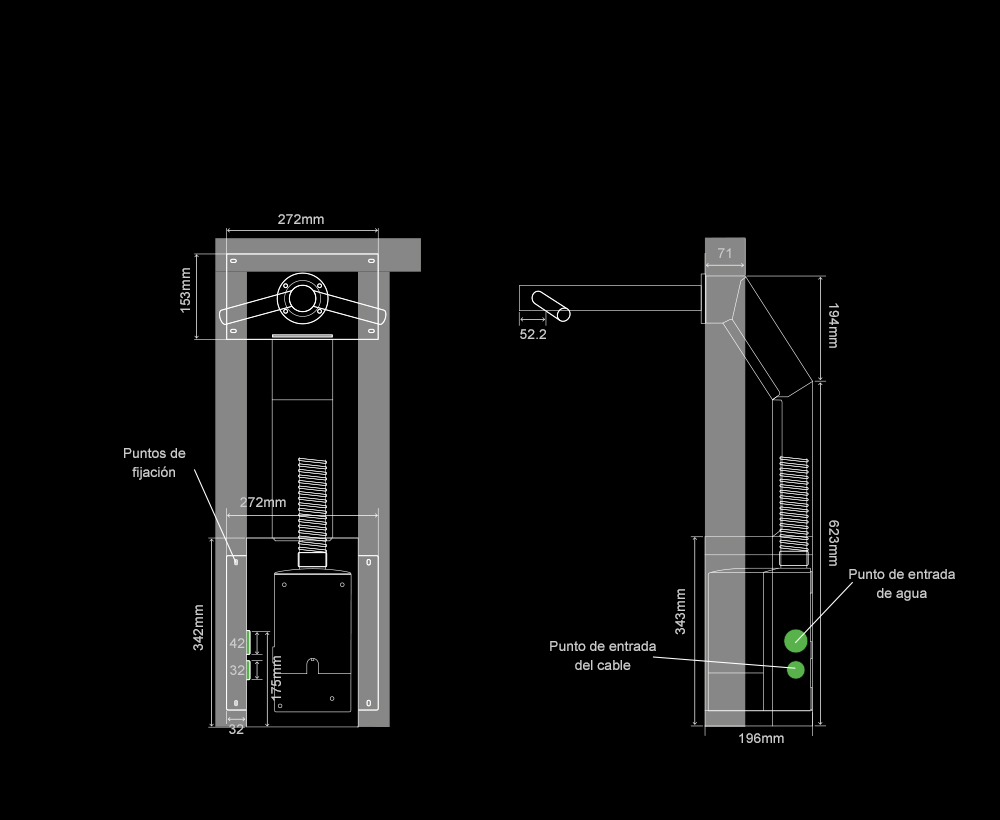 Especificaciones internas del secador de manos Dyson Airblade Tap Wall